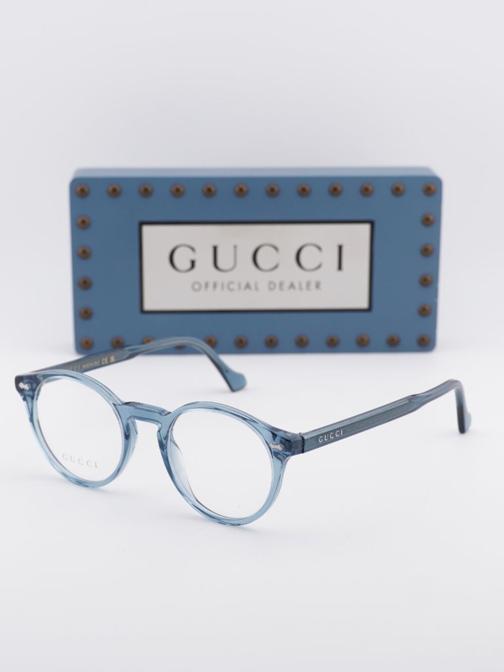 Gucci GG0738O 008 Round Eyeglasses - Transparent Blue 48mm